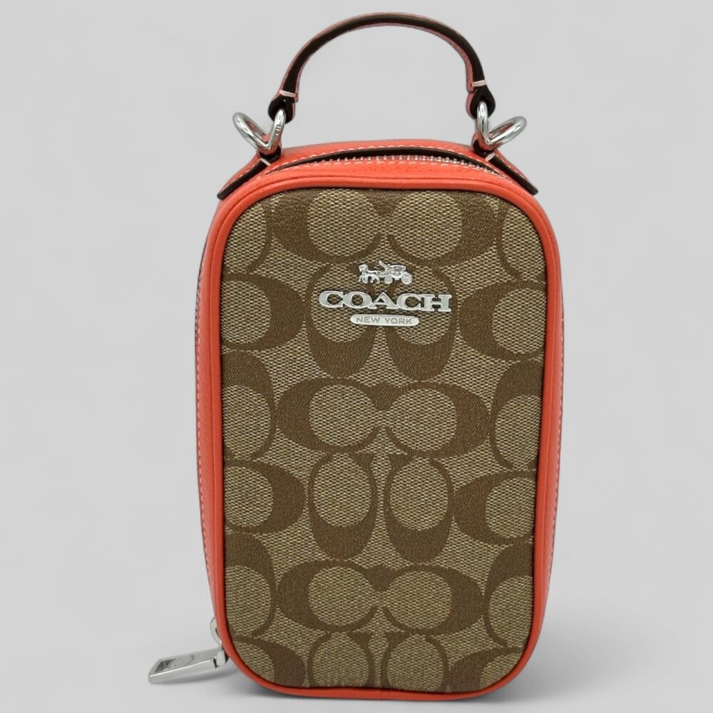 💰SALE💰 NWOT Eva Phone Crossbody in Signature Canvas - Silver/Khaki/Tangerine - Picture 4 of 13